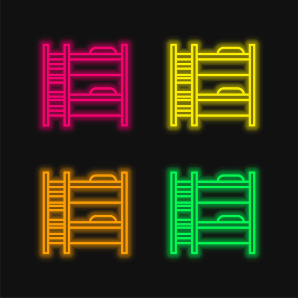 Cama de cuatro colores brillante icono del vector de neón - Vector, imagen