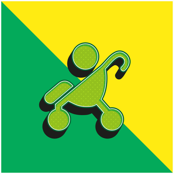 Baby On Stroller Side View Silhouette Vihreä ja keltainen moderni 3d vektori kuvake logo - Vektori, kuva