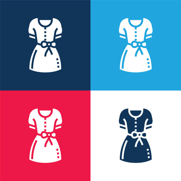 Blusa azul e vermelho quatro cores conjunto de ícones mínimos - Vetor, Imagem