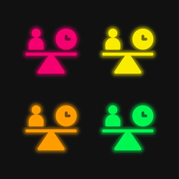 Tasapaino neljä väriä hehkuva neon vektori kuvake - Vektori, kuva
