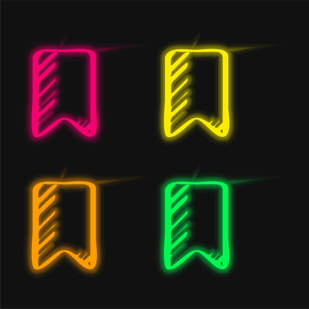 Bookmark Sketched Symbol Outline four color glowing neon vector icon - Vector, Image