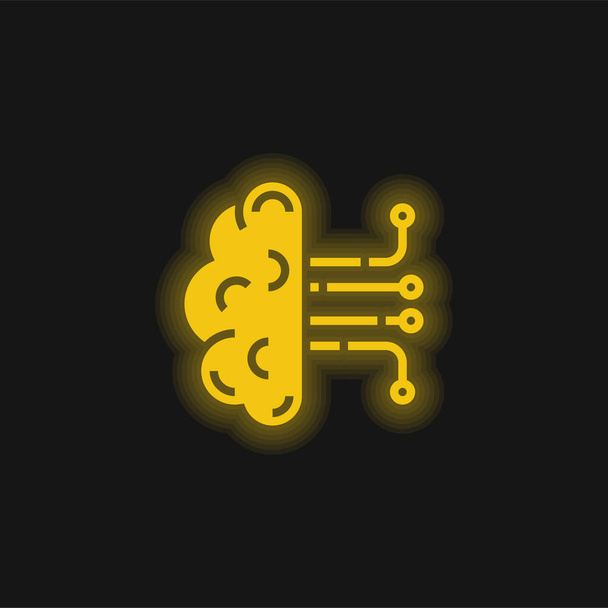 Inteligência artificial amarelo brilhante ícone de néon - Vetor, Imagem