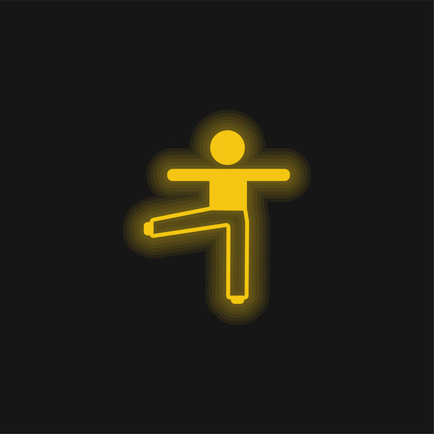 Руки и ноги вытянутые желтый светящийся неоновый значок - Вектор,изображение