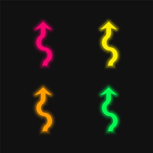 Seta Squiggly quatro cores brilhante ícone vetor de néon - Vetor, Imagem