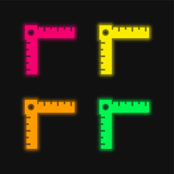 Angle Ruler four color glowing neon vector icon - Vector, Image