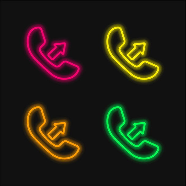 Vastaus Call Interface symboli Auricular Nuolella neljä väriä hehkuva neon vektori kuvake - Vektori, kuva