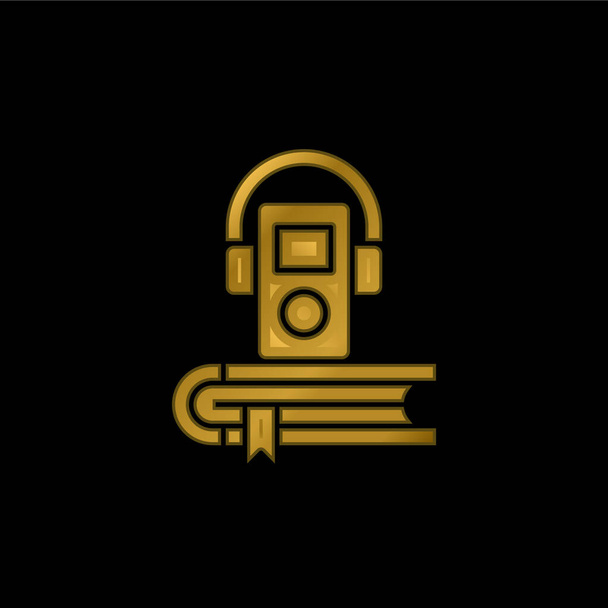 Audio Book gold plated metalic icon or logo vector - Vector, Image