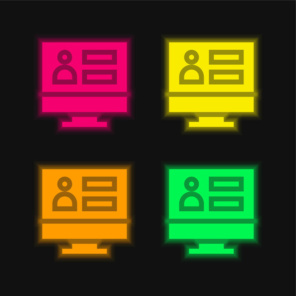 Admin vier Farben leuchtenden Neon-Vektor-Symbol - Vektor, Bild