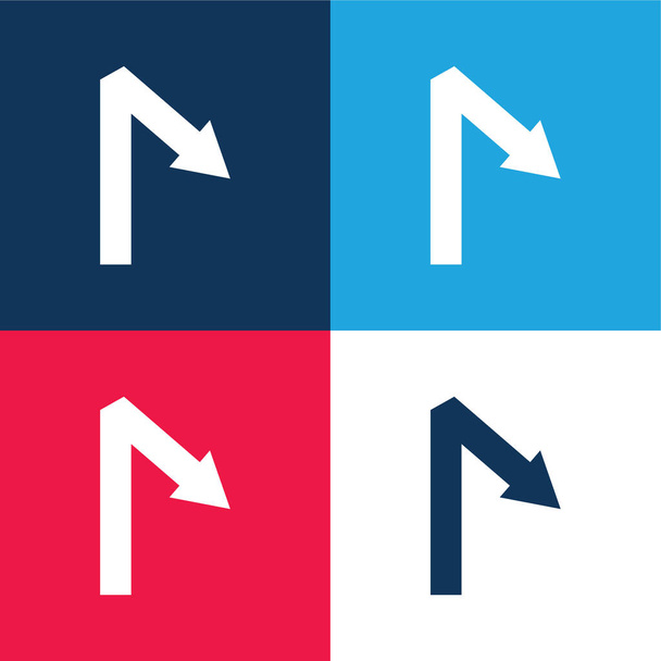 Flecha Símbolo de línea recta con un ángulo azul y rojo conjunto de iconos mínimos de cuatro colores - Vector, imagen