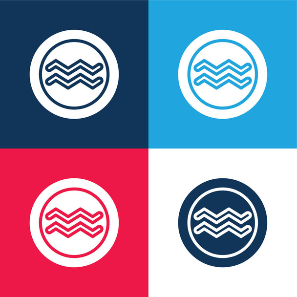 Aquarius blue and red four color minimal icon set - Vector, Image