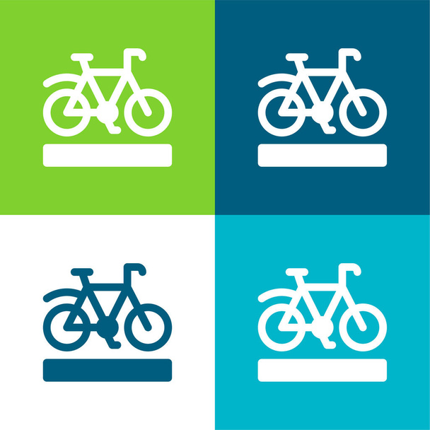 自転車レーンフラット4色の最小アイコンセット - ベクター画像