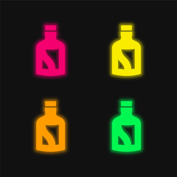 Bottle Of Alcoholic Beverage four color glowing neon vector icon - Vector, Image