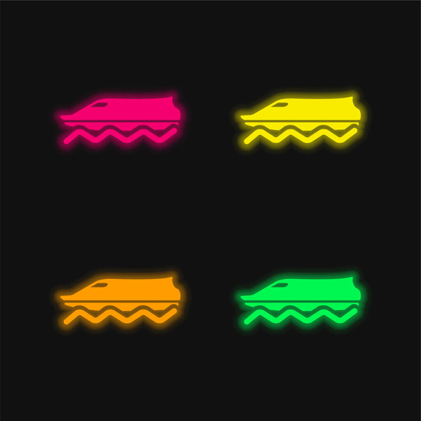 Boat On Water four color glowing neon vector icon - Vector, Image