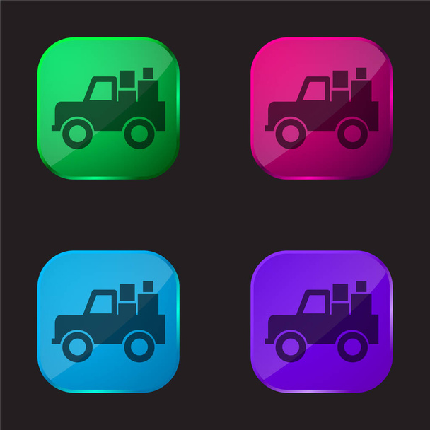All Terrain Vehicle Met Cargo vier kleuren glazen knop pictogram - Vector, afbeelding