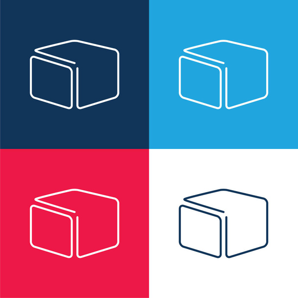 Коробка Ультратонкий контур синий и красный четыре цвета минимальный набор значков - Вектор,изображение