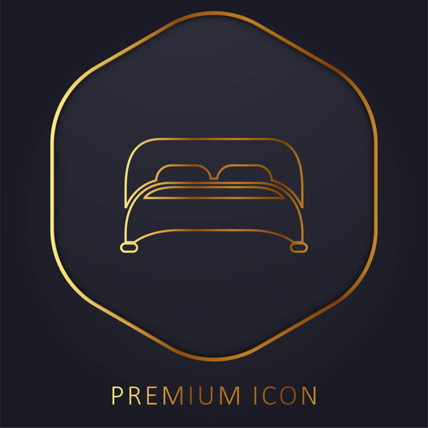 Bed With Two Pillows Bottom View golden line premium logo or icon - Vector, Image