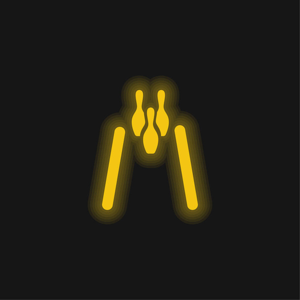 Bowling geel gloeiende neon pictogram - Vector, afbeelding