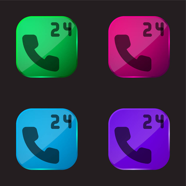 24 Hours four color glass button icon - Vector, Image