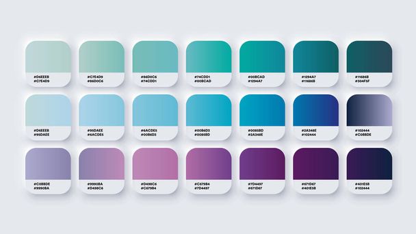 Палитра цветов Каталог образцов синий и фиолетовый в RGB или HEX пастель и неон - Вектор,изображение