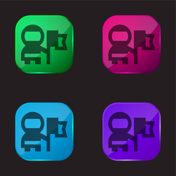 Asztronauta négy színű üveg gomb ikon - Vektor, kép