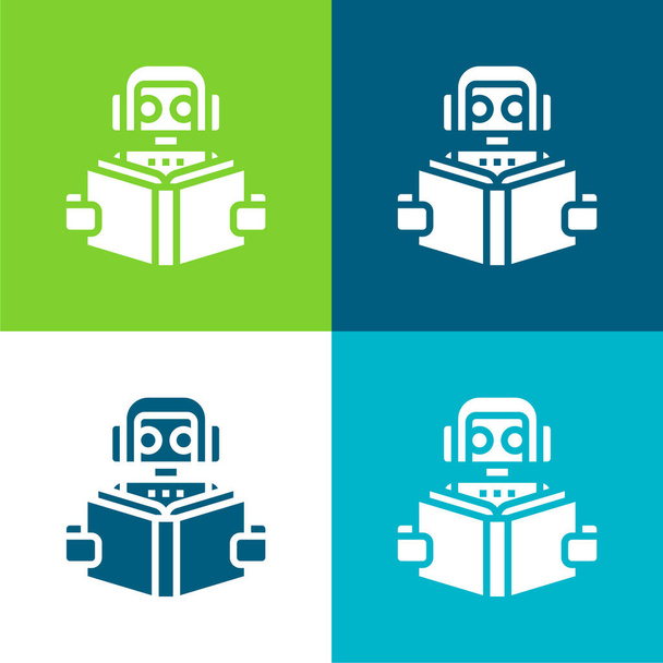 Set di icone minime a quattro colori Bot Flat - Vettoriali, immagini