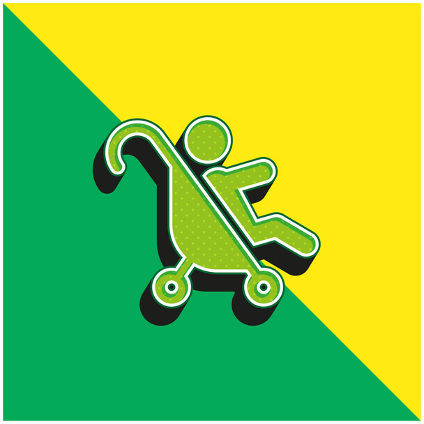 Baby Stroller Green and yellow modern 3d vector icon logo - Vector, Image