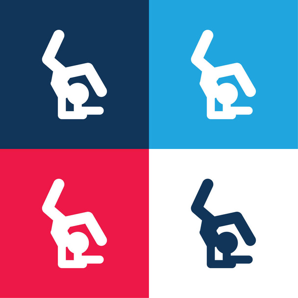 Gimnasta artística silueta azul y rojo conjunto de iconos mínimo de cuatro colores - Vector, Imagen