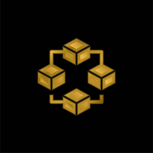 Blockchain oro placcato icona metallica o logo vettoriale - Vettoriali, immagini