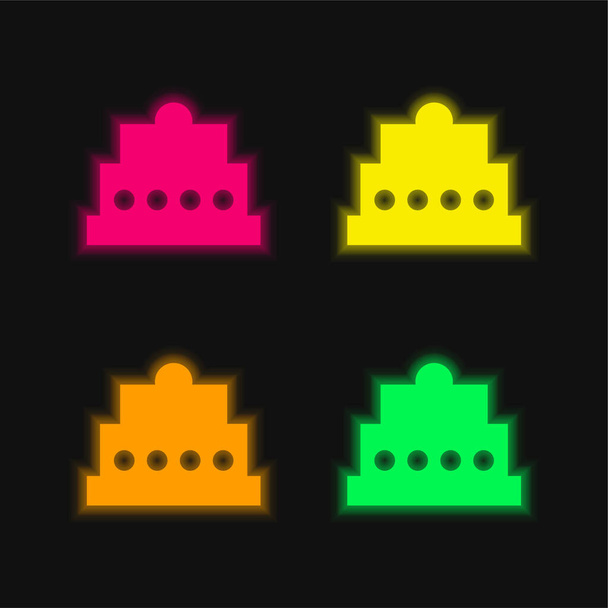 Gâteau d'anniversaire quatre couleurs brillant icône vectorielle néon - Vecteur, image