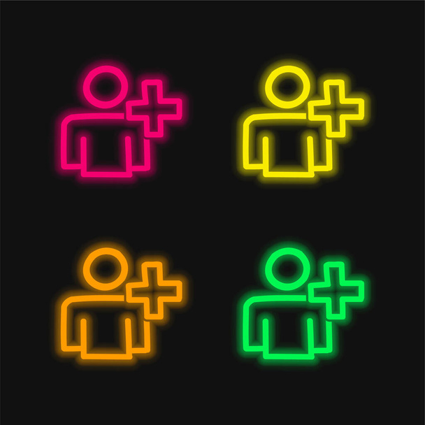 Aggiungere utente disegnato a mano contorno quattro colori incandescente icona vettoriale al neon - Vettoriali, immagini