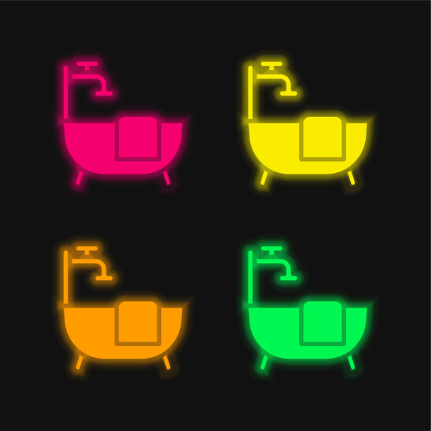 Küvet dört renk parlayan neon vektör simgesi - Vektör, Görsel
