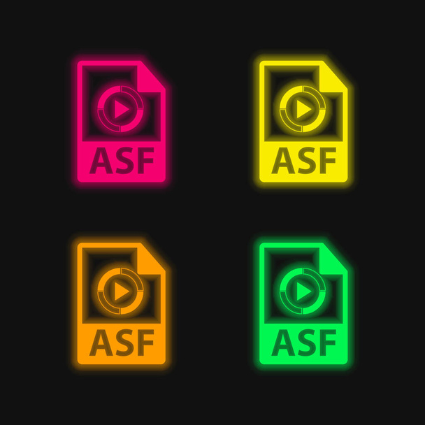 ASFファイル形式バリアント4色の輝くネオンベクトルアイコン - ベクター画像