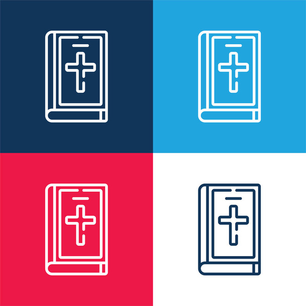 Ensemble d'icônes minimes bible bleu et rouge - Vecteur, image