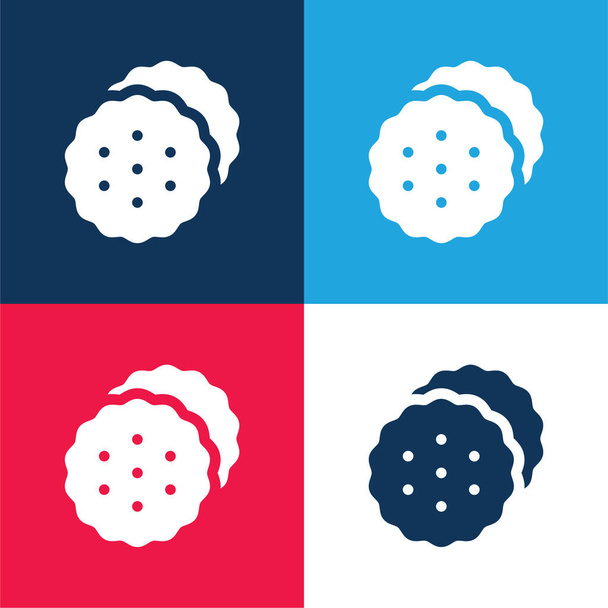 Herbatniki niebieski i czerwony zestaw czterech kolorów minimalny zestaw ikon - Wektor, obraz