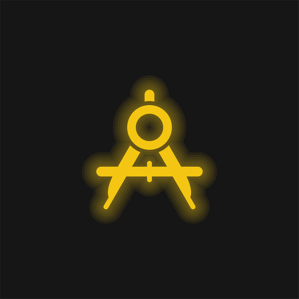 Big Compass Nyílt sárga izzó neon ikon - Vektor, kép