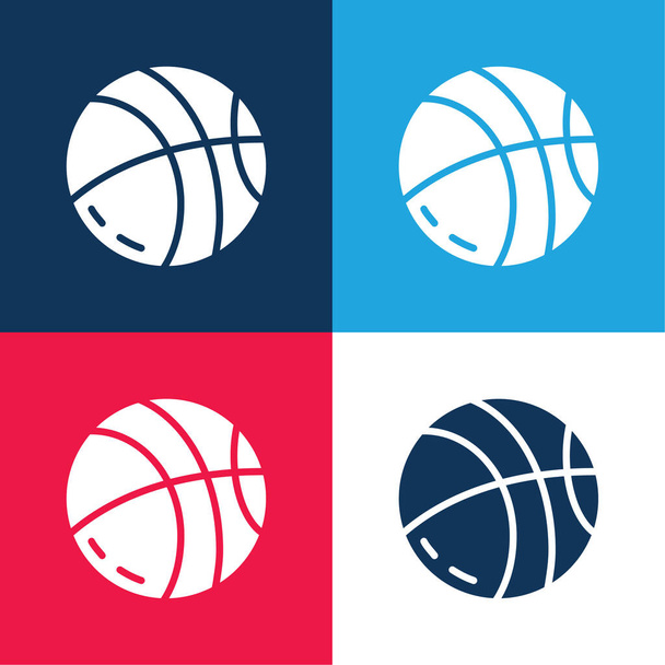 Basketbal míč modré a červené čtyři barvy minimální ikona sada - Vektor, obrázek