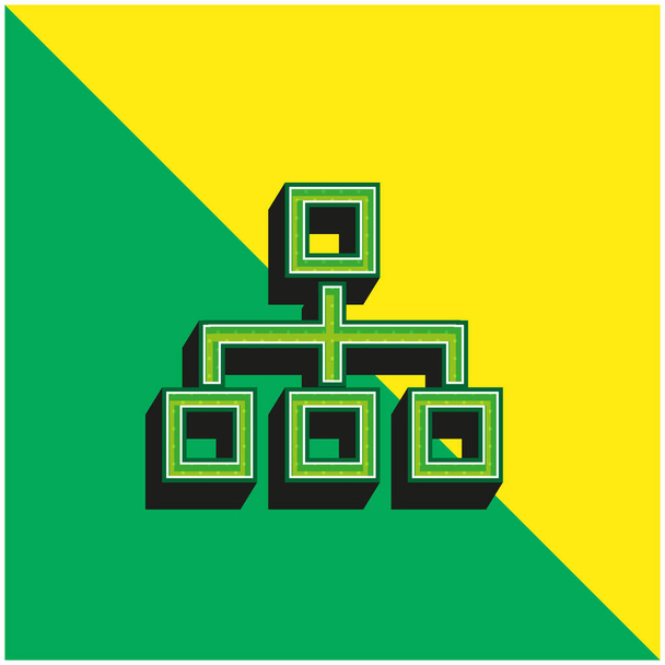 Schéma de bloc de quatre carrés contours vert et jaune moderne logo icône vectorielle 3d - Vecteur, image