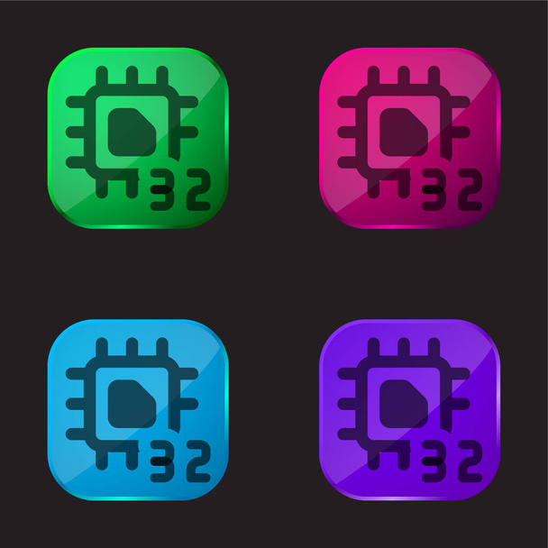 32 Bit icona pulsante di vetro a quattro colori - Vettoriali, immagini