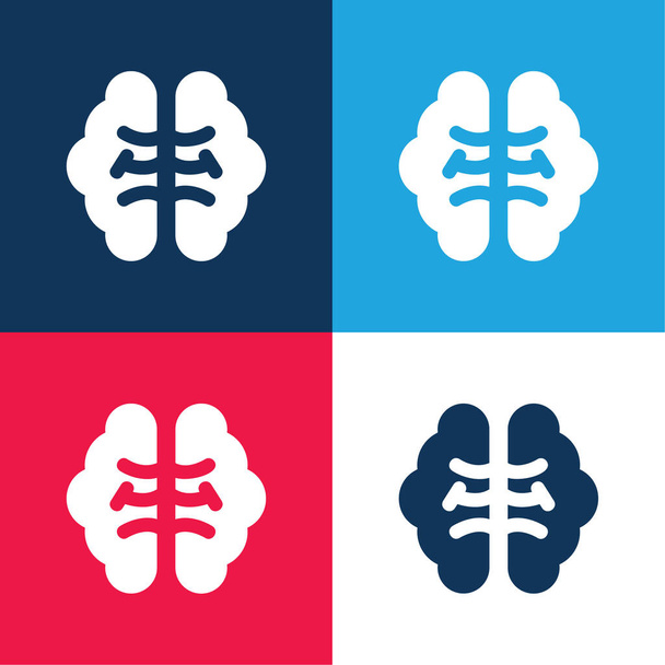 Εγκέφαλος μπλε και κόκκινο τεσσάρων χρωμάτων ελάχιστη σύνολο εικονίδιο - Διάνυσμα, εικόνα