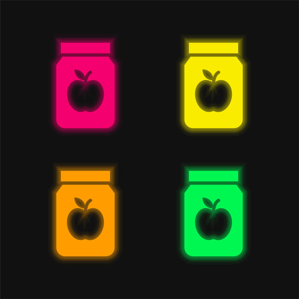 Apple Jam čtyři barvy zářící neonový vektor ikona - Vektor, obrázek