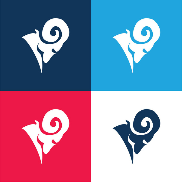 Aries azul e vermelho quatro cores conjunto de ícones mínimos - Vetor, Imagem