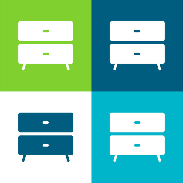 Bedside Table Flat four color minimal icon set - Vector, Image