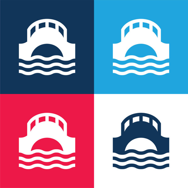 Híd kék és piros négy szín minimális ikon készlet - Vektor, kép