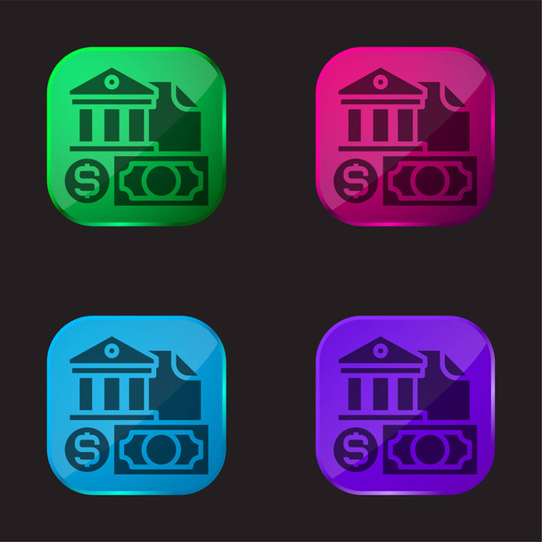 Banking ícone de botão de vidro de quatro cores - Vetor, Imagem
