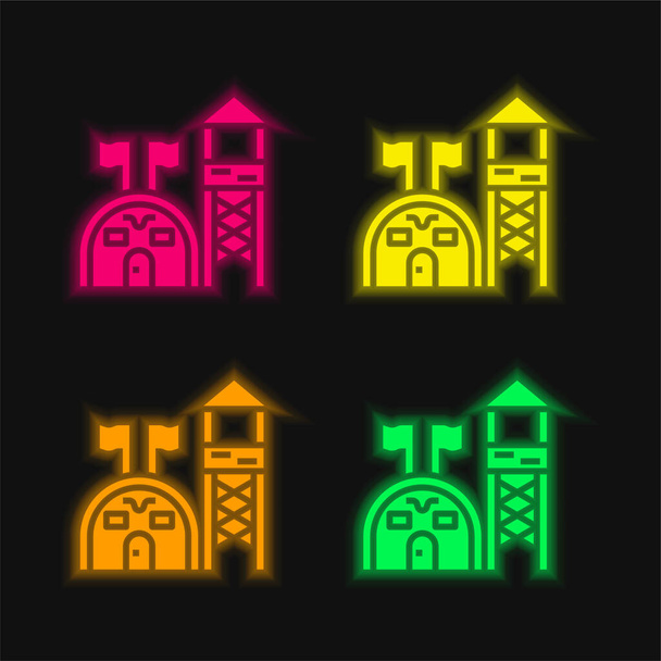 Base quatro cor brilhante ícone de vetor de néon - Vetor, Imagem