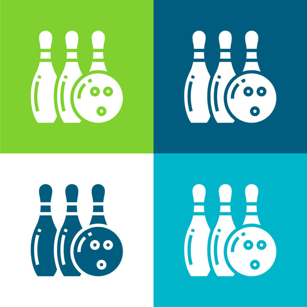 Bowling Set icona minimale a quattro colori piatto - Vettoriali, immagini