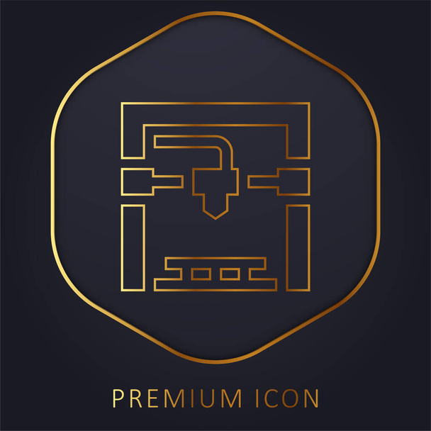 Impresora 3d línea de oro logotipo premium o icono - Vector, imagen
