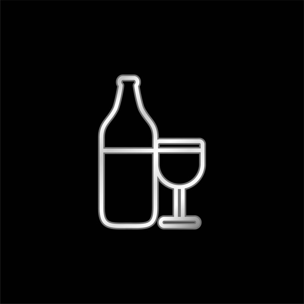 Botella y copa Esquema plateado icono metálico - Vector, imagen