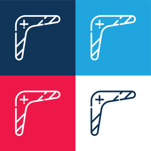 Boomerang blauw en rood vier kleuren minimale pictogram set - Vector, afbeelding