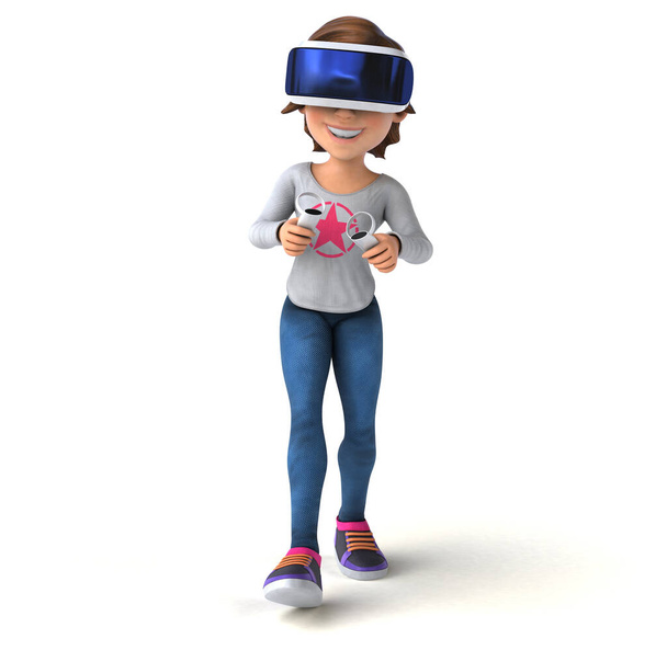 Fun 3D Illustration of a teenage girl  character with a VR Helmet - Фото, зображення